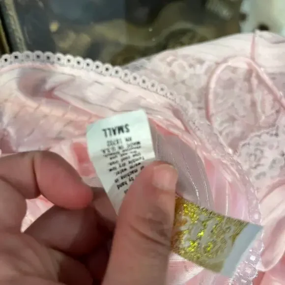 Vintage Eileen West Pink Satin & Lace Peplum lingerie Bodysuit small - Picture 6 of 6